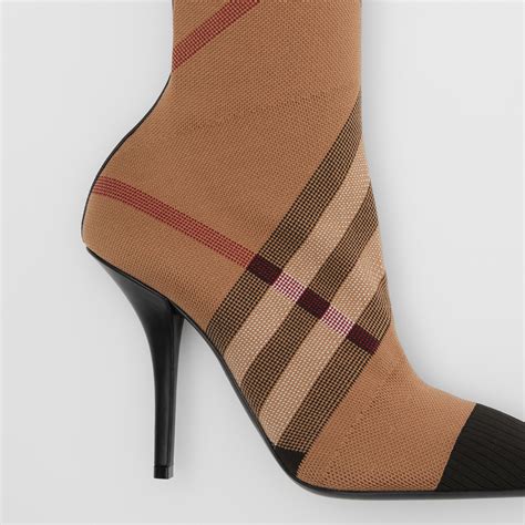 Knitted Check Sock Boots in Birch Brown 